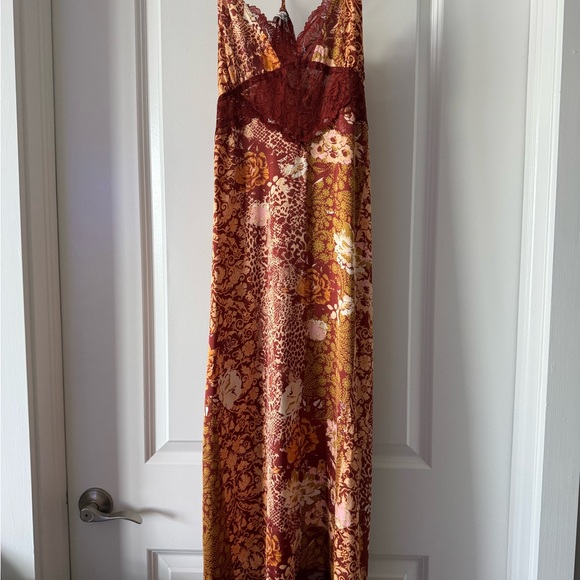 Free People Burgundy and Gold Floral Maxi Dress - Picture 1 of 4